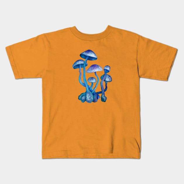 Blue Magic Mushrooms Kids T-Shirt by iefae